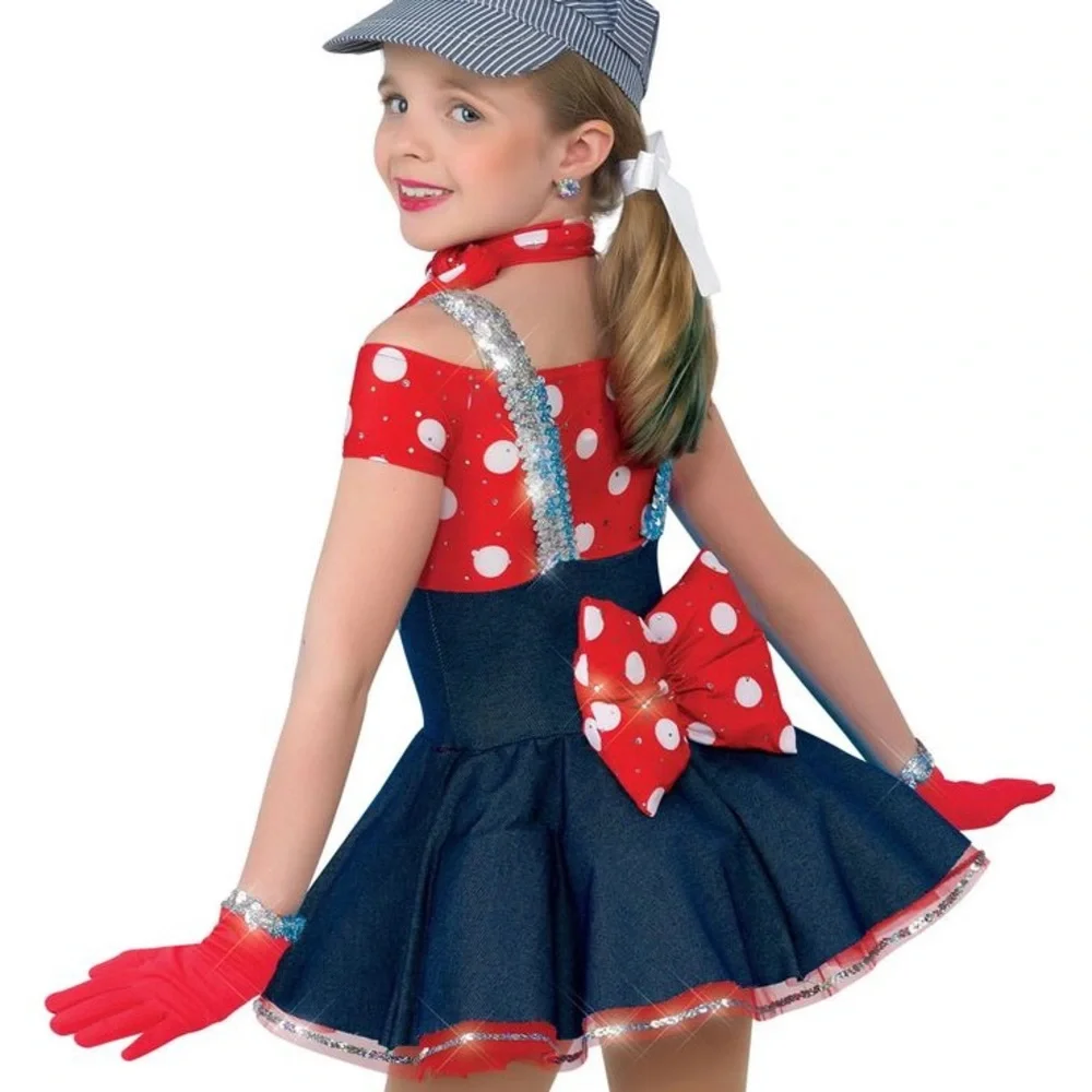 Girls Choo Choo Ch’Boogie Red and Navy Dance Costume, Medium
